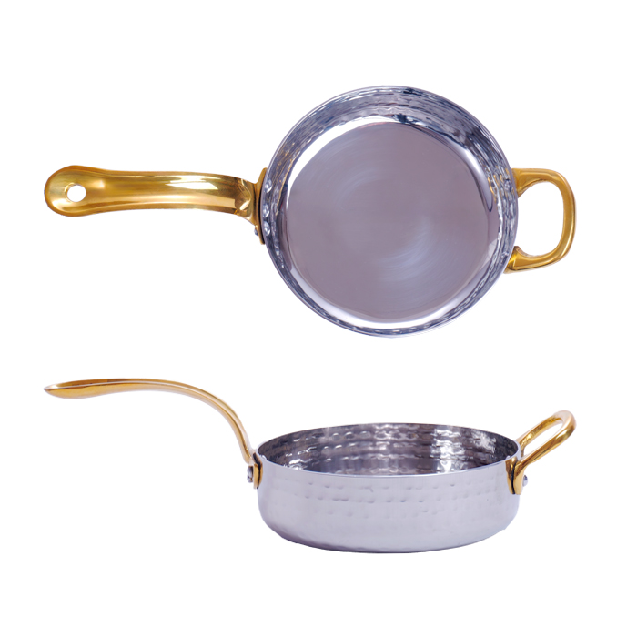 Сковорода порц. d=12 см. h=3,5 см. 0,4 л. нерж. глубокая с 2 ручками латунь MGsteel /1/36/