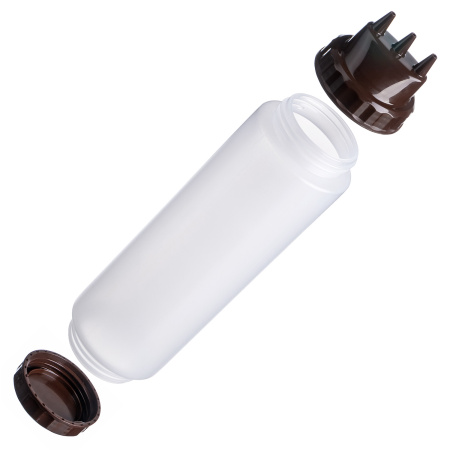 Емкость для соуса  750 мл. d=70 мм. h=270 мм. с 2 крышками 3 носика, широкая прозрачная, крышки коричневые GP /1/96/