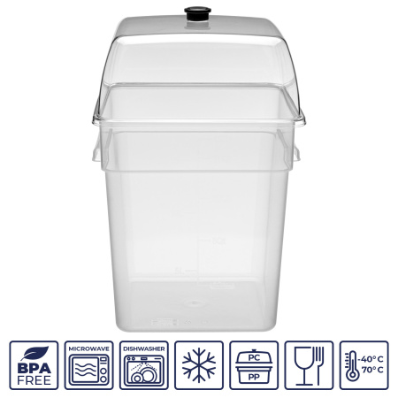 Контейнер для продуктов квадр. 17,2 л. 28*28*32 см. с мерн.шкалой, прозрач, п/п, б/крышки, штабелир. (кр. 76717,76715,76714,76716,76836)GP/1/12/