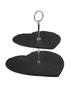 Этажерка 2-х ярусная 20*20/25*25 см. h=23 см. сердце черная, сланец MGprof  /1/10/ Этажерка 2-х ярусная 20*20/25*25 см. h=23 см. сердце черная, сланец MGprof  /1/10/