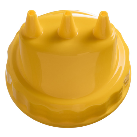 Емкость для соуса 1000 мл. d=75 мм. h=290 мм. c 2 крышками 3 носика, широкая прозрачная, крышки желтые GP /1/96/