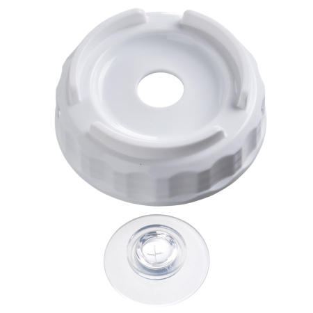 Емкость для соуса  500 мл. d=70 мм. h=166 мм. с 2 крышками, с силик. носик. широкая прозрачная, крышки белые GP /1/96/