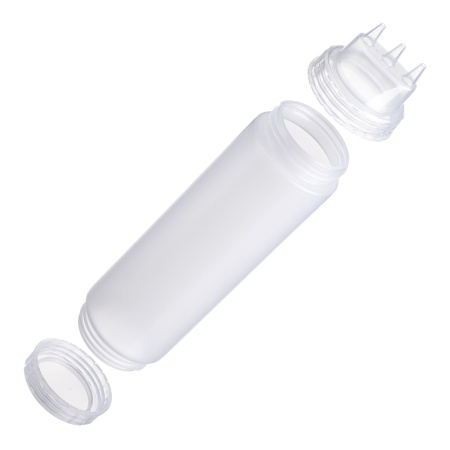 Емкость для соуса  750 мл. d=70 мм. h=270 мм. с 2 крышками 3 носика, широкая прозрачная, крышки прозрачные GP /1/96/