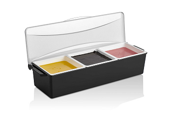 Контейнер для фруктов, специй и соусов 3 отд. по 0,85 л. черный, пластик.  GP /1/12/