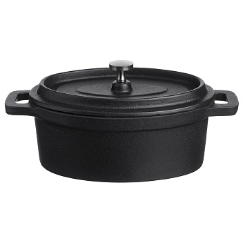 Кастрюля для запекания 450 мл. 150*100 мм. h=70 мм. с крышкой, черная, чугун /1/