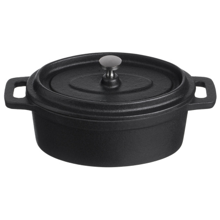 Кастрюля для запекания 450 мл. 150*100 мм. h=70 мм. с крышкой, черная, чугун /1/