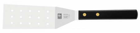 Лопатка 26,5 см. изогнутая раб. часть 10*5,2 см. нерж. перф. с пластик. ручкой, черная Icel /1/6/ Лопатка 26,5 см. изогнутая раб. часть 10*5,2 см. нерж. перф. с пластик. ручкой, черная Icel /1/6/