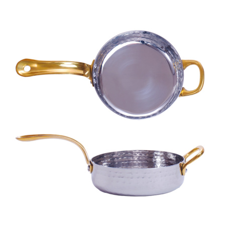 Сковорода порц. d=12 см. h=3,5 см. 0,4 л. нерж. глубокая с 2 ручками латунь MGsteel /1/36/ Сковорода порц. d=12 см. h=3,5 см. 0,4 л. нерж. глубокая с 2 ручками латунь MGsteel /1/36/