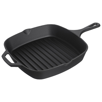 Сковорода-гриль 24*24 см. h=5 см. 2 л. черная, чугун. /1/