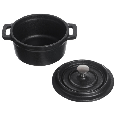 Кастрюля для запекания и подачи 250 мл. d=100 мм. h=70 мм. с крышкой, черная, чугун /1/