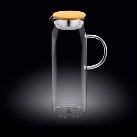 Кувшин 1,5 л. d=90 мм. h=285 мм. с крышкой бамбук + сетка нерж Термостекло Wilmax /1/18/