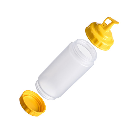 Емкость для соуса  500 мл. d=70 мм. h=200 мм. с 2 крышками, широкая прозрачная, крышки желтые GP /1/96/