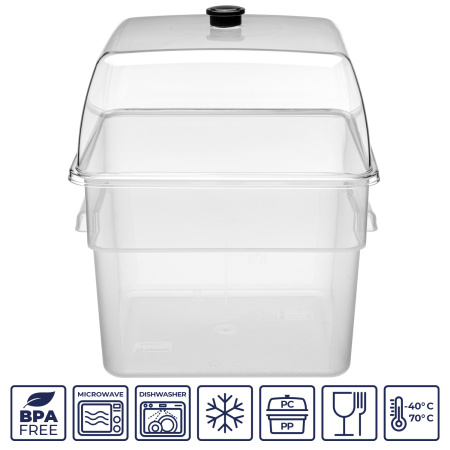 Крышка 28*28 см. h=12,5 см. поликарбонат, прозрачная (поднос,контейнер 76864,76845,76853,76703,76704,76705) GP /1/12/