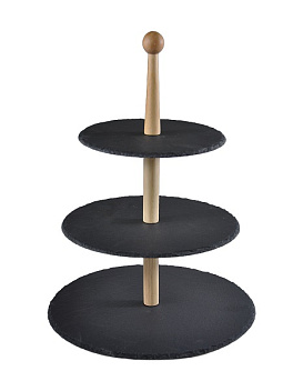 Этажерка 3-х ярусная d=20/25/30 см. h=38,5 см. дер. основание, черная, сланец MGprof /1/5/  Этажерка 3-х ярусная d=20/25/30 см. h=38,5 см. дер. основание, черная, сланец MGprof /1/5/