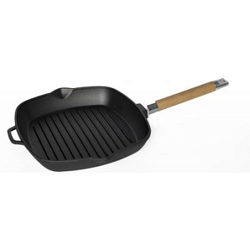 Сковорода-гриль 26*26 см. h=4,5 см. 1,7 л. чугун. рифлен. со съемн дерев. ручкой /1/8/ Сковорода-гриль 26*26 см. h=4,5 см. 1,7 л. чугун. рифлен. со съемн дерев. ручкой /1/8/