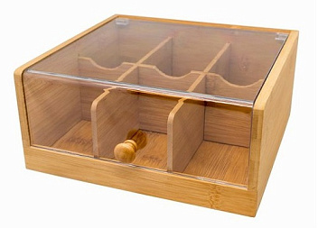 Контейнер для пакетиков чая 6 отд. 22*21*10 см. бамбук с пластик. прозрачной крышкой VB /1/ АКЦИЯ