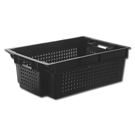 Ящик 600*400*200 мм. для овощей конусный перфорир. дно сплошное, черный (крышка 73263,76402,73263,65079) /1/140/