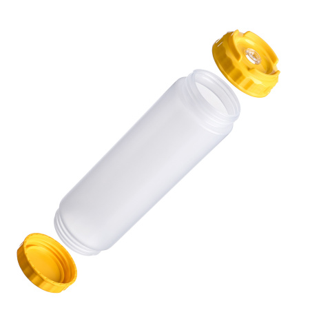 Емкость для соуса  750 мл. d=70 мм. h=237 мм. с 2 крышками, с силик. носик. прозрачная, крышки желтые GP /1/96/