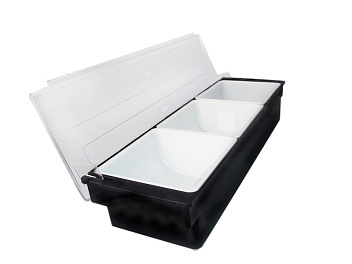 Контейнер для фруктов, специй и соусов 3 отд. по 0,92 л. черный, пластик. MGprof /1/12/ Контейнер для фруктов, специй и соусов 3 отд. по 0,92 л. черный, пластик. MGprof /1/12/